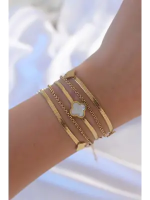 316L Çelik Altın Renk İtalyan Zincirli Çoklu Yonca Bileklik