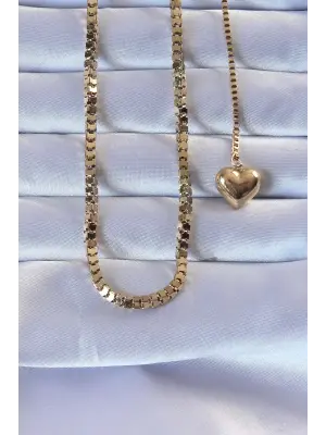  Altın  Küp Zincirli Kalpli Çelik Kolye