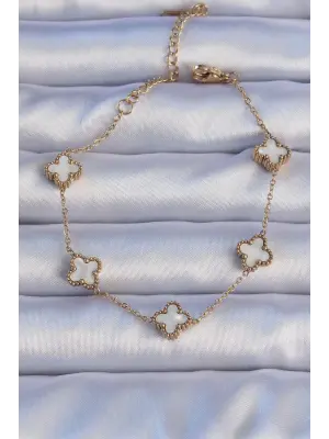 316L Çelik Altın Renk Mineli Yonca Model Bileklik