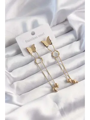   Altın Renk Sallantılı Düğüm Model Kelebek Küpe