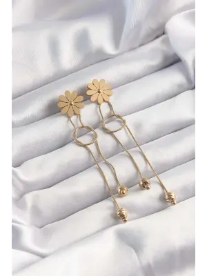   Altın Renk Sallantılı Düğüm Model Papatya Küpe