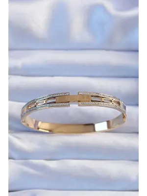 316L Çelik Altın Renk Zirkon Taş Kaplama LOVE Kelepçe