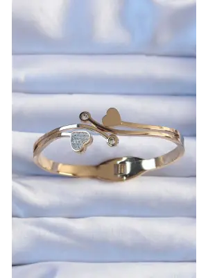 316L Çelik Altın Renk Zirkon Taşlı Kalp Model Kelepçe