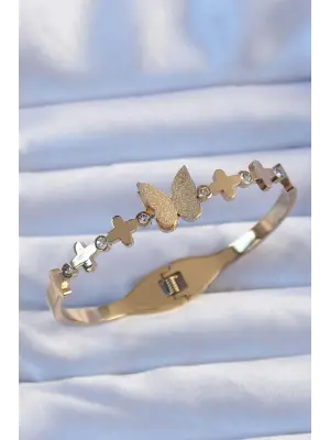 316L Çelik Altın Renk Zirkon Taşlı Kelebek Kelepçe