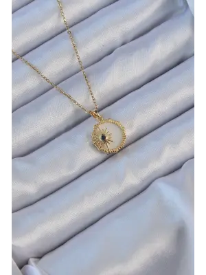  Altın  Zirkon Taşlı Mineli Kutup Yıldızı Çelik Kolye