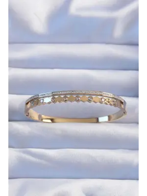 316L Çelik Altın Renk Zirkon Taşlı Zikzak 2li Görünüm Kelepçe