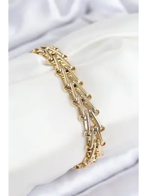 316L Çelik Ataç Zincir Model Gold Renk Kadın Bileklik