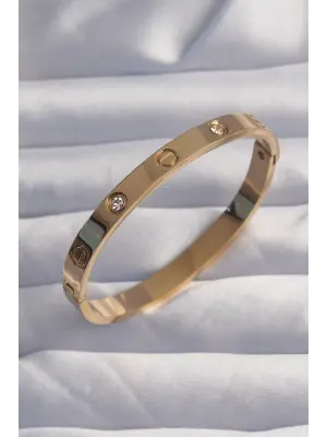 316L Çelik Baby Boy Gold Renk Zirkon Taşlı Cartier Model Kelepçe