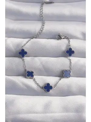 316L Çelik Baby Boy Gümüş Renk Mavi Mineli Yonca Bileklik