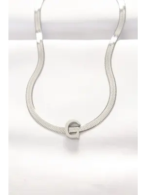  C Harfli Silver  İtalyan Zincirli Çelik Kolye