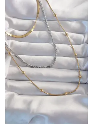  Çift  Uzun Çoklu Çelik Kolye