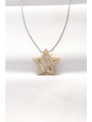  Çift  Zirkon Taşlı Yıldız Çelik Kolye