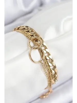316L Çelik Çoklu Görünüm Geçmeli Halka Model Gold Renk Kadın Bileklik
