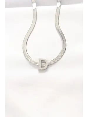  D Harfli Silver  İtalyan Zincirli Çelik Kolye