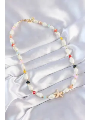  Deniz Kabuğu Tasarımlı li Zirkon Taşlı Deniz Yıldızı Çelik Kolye