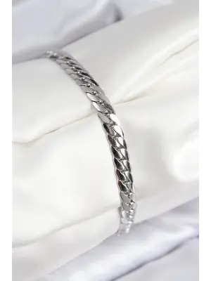 316L Çelik Ezme Zincir Model Gümüş Renk Kadın Bileklik
