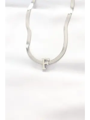  F Harfli Silver  İtalyan Zincirli Çelik Kolye