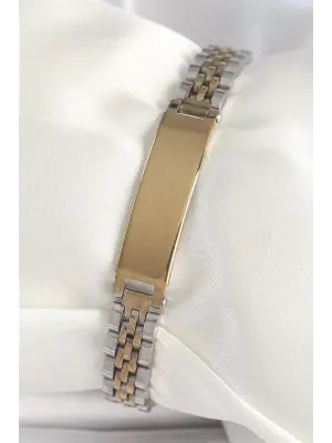 316L Çelik Gold Gümüş Renk Kalın Zincir Künye Model Erkek Bileklik