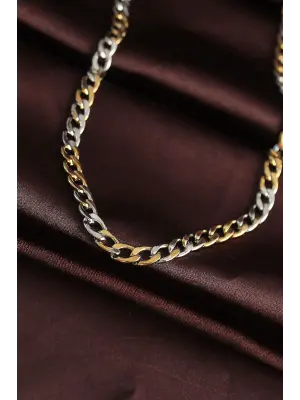 316L Çelik Gold Gümüş Renk Kuş Gözü Zincirli Erkek Kolye