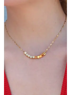  Altın Küp Model  Çelik Kolye