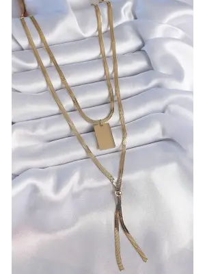  Altın  2li İtalyan Zincir Model Plaka Figür  Çelik Kolye