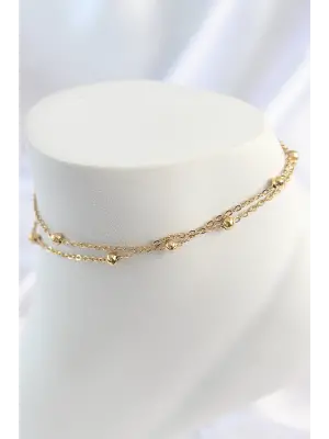 316L Çelik Gold Renk 2Li Topçuk Zincir Model Kadın Halhal