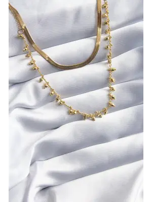  Altın  2li Zincir İtalyan Model  Çelik Kolye