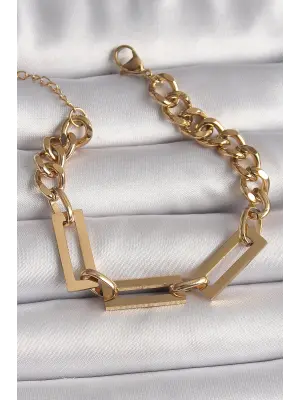 316L Çelik Gold Renk 2Li Zincir Model Kadın Bileklik