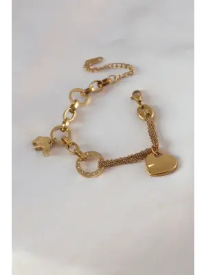 316L Çelik Gold Renk 2li Zincir Model Zirkon Taş Detay Kadın Bileklik