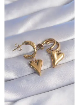   Altın 2li Yarım Halka Kalp Küpe