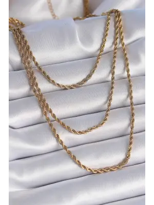  Altın  3lü Burgu Zincir Model  Çelik Kolye