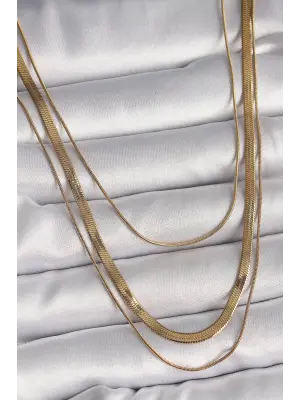  Altın  3Lü İtalyan Zincir Model  Çelik Kolye