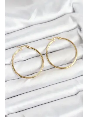 316L Çelik Gold Renk 35 mm Halka Kadın Küpe
