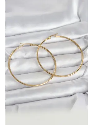316L Çelik Gold Renk 60 mm Halka Kadın Küpe