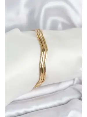 316L Çelik Gold Renk 65 mm Ajda Zikzak Model 3lü Kadın Bileklik