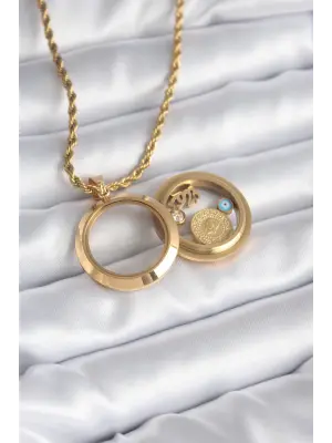  Altın  Açılabilir Fanus Model  Çelik Kolye