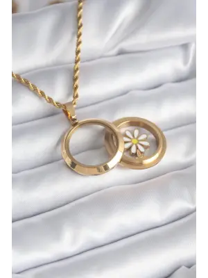  Altın  Açılabilir Fanus Model Papatya Parçalı  Çelik Kolye