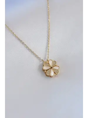  Altın  Açılır Yonca Model  Çelik Kolye