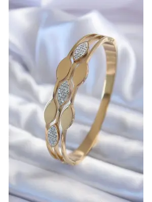 316L Çelik Gold Renk Arpa Model Zirkon Taş Detay Kadın Kelepçe Bileklik