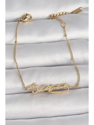 316L Çelik Gold Renk Atatürk İmza Model Kadın Bileklik