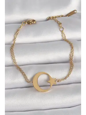 316L Çelik Gold Renk Ay Yıldız Model Kadın Bileklik