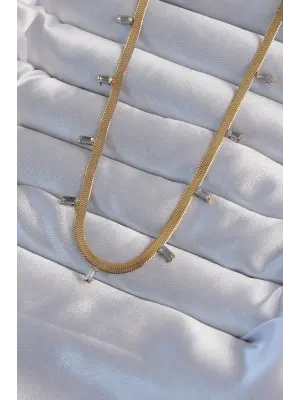  Altın  Baget Taşlı İtalyan Zincir Çelik Kolye