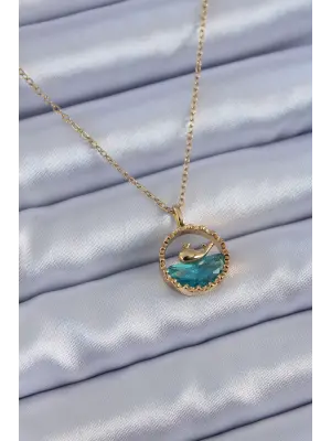  Altın  Balina Figür Kristal Taşlı  Çelik Kolye