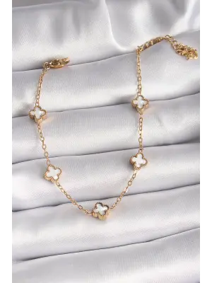 316L Çelik Gold Renk Beyaz Baby Boy Yonca Model Kadın Bileklik