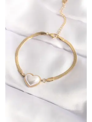 316L Çelik Gold Renk Bombeli Kalp Kadın Bileklik