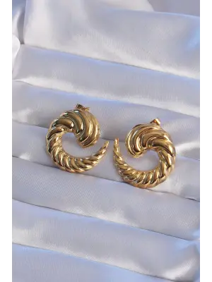   Altın Bombeli Kıvrımlı Küpe