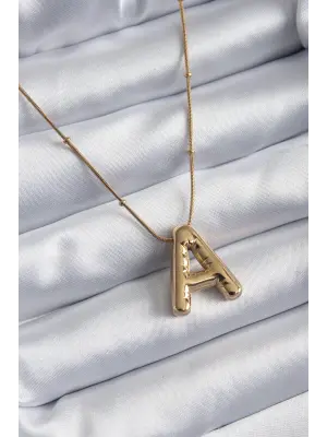  Altın  Bubble A Harf Model  Çelik Kolye