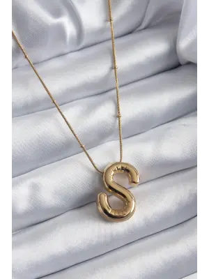  Altın  Bubble S Harf Model  Çelik Kolye