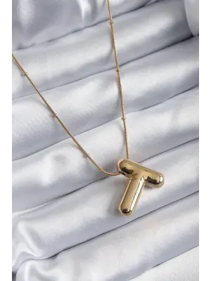  Altın  Bubble T Harf Model  Çelik Kolye