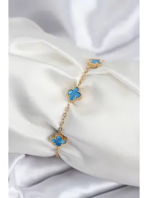 316L Çelik Gold Renk Buz Mavisi Baby Boy Yonca Kadın Bileklik
